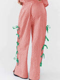 Side Tied Plaid Pants - Trendsi - Flyclothing LLC