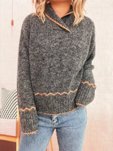 Ribbed Contrast Trim Long Sleeve Sweater - Trendsi - Flyclothing LLC
