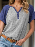 Contrast Notched Short Sleeve T-Shirt - Trendsi