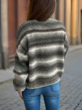 Gradient Round Neck Dropped Shoulder Sweater - Trendsi - Flyclothing LLC