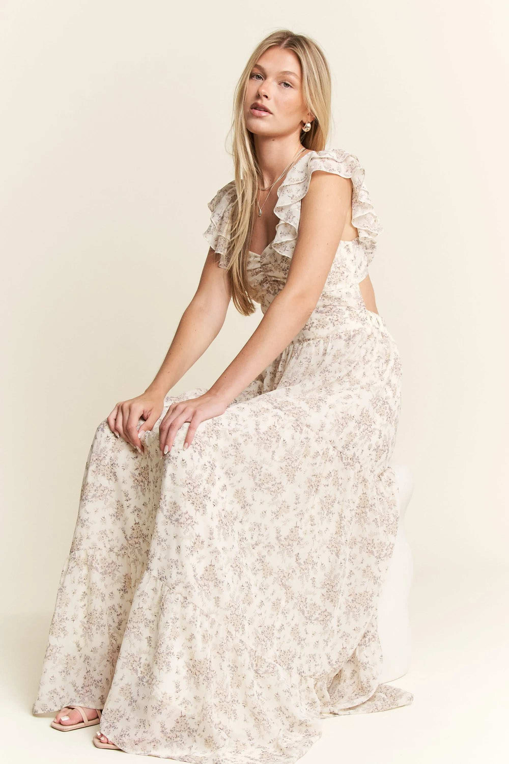 Jade By Jane Full Size Ruffle Sleeve Tiered Maxi Dress Plus Size - Trendsi - Flyclothing LLC