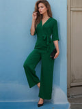 Surplice Half Sleeve Wide Leg Jumpsuit - Trendsi