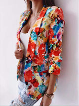 Vibrant Floral Print Open Front Blazer - Trendsi - Flyclothing LLC