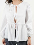 Tied Round Neck Long Sleeve Blouse - Trendsi - Flyclothing LLC