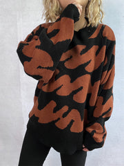 Contrast Round Neck Long Sleeve Sweater - Trendsi