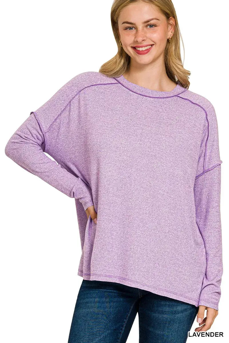 Zenana Full Size Melange Hacci Exposed Seam Hi-low Tee Plus Size - Trendsi - Flyclothing LLC