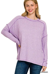 Zenana Full Size Melange Hacci Exposed Seam Hi-low Tee Plus Size - Trendsi - Flyclothing LLC