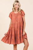 Mittoshop Lace Detail Ruffled Button Down Tiered Dress - Trendsi