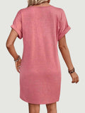 Quarter Button V-Neck Short Sleeve Dress - Trendsi - Flyclothing LLC