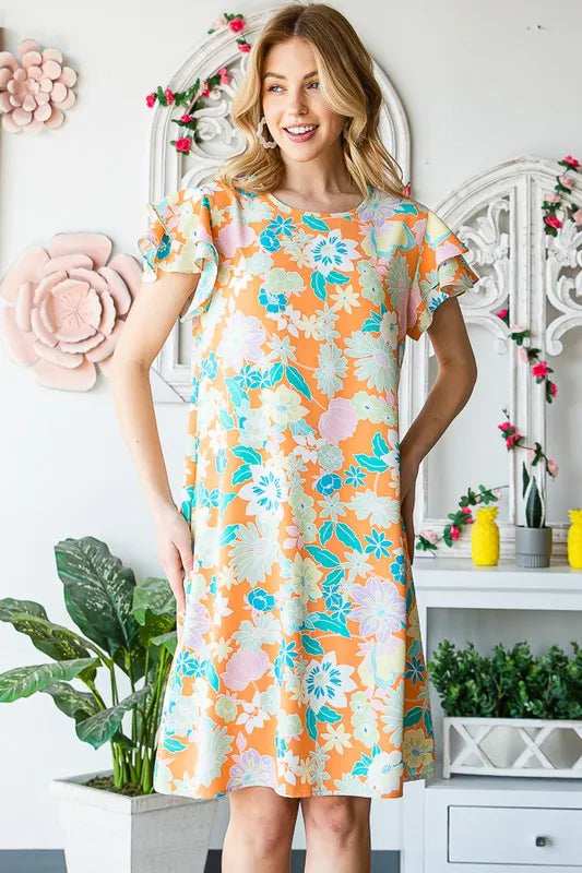 Heimish Full Size Ruffled Short Sleeve Floral Mini Dress Plus Size - Trendsi - Flyclothing LLC