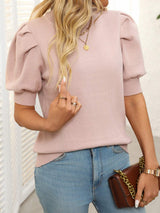 Mandy Mock Neck Puff Sleeve Sweater - Trendsi - Flyclothing LLC