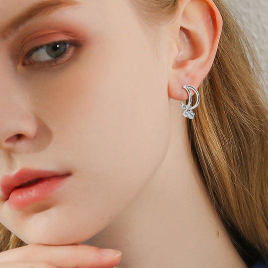 925 Sterling Silver Moissanite C-Hoop Earrings - Trendsi