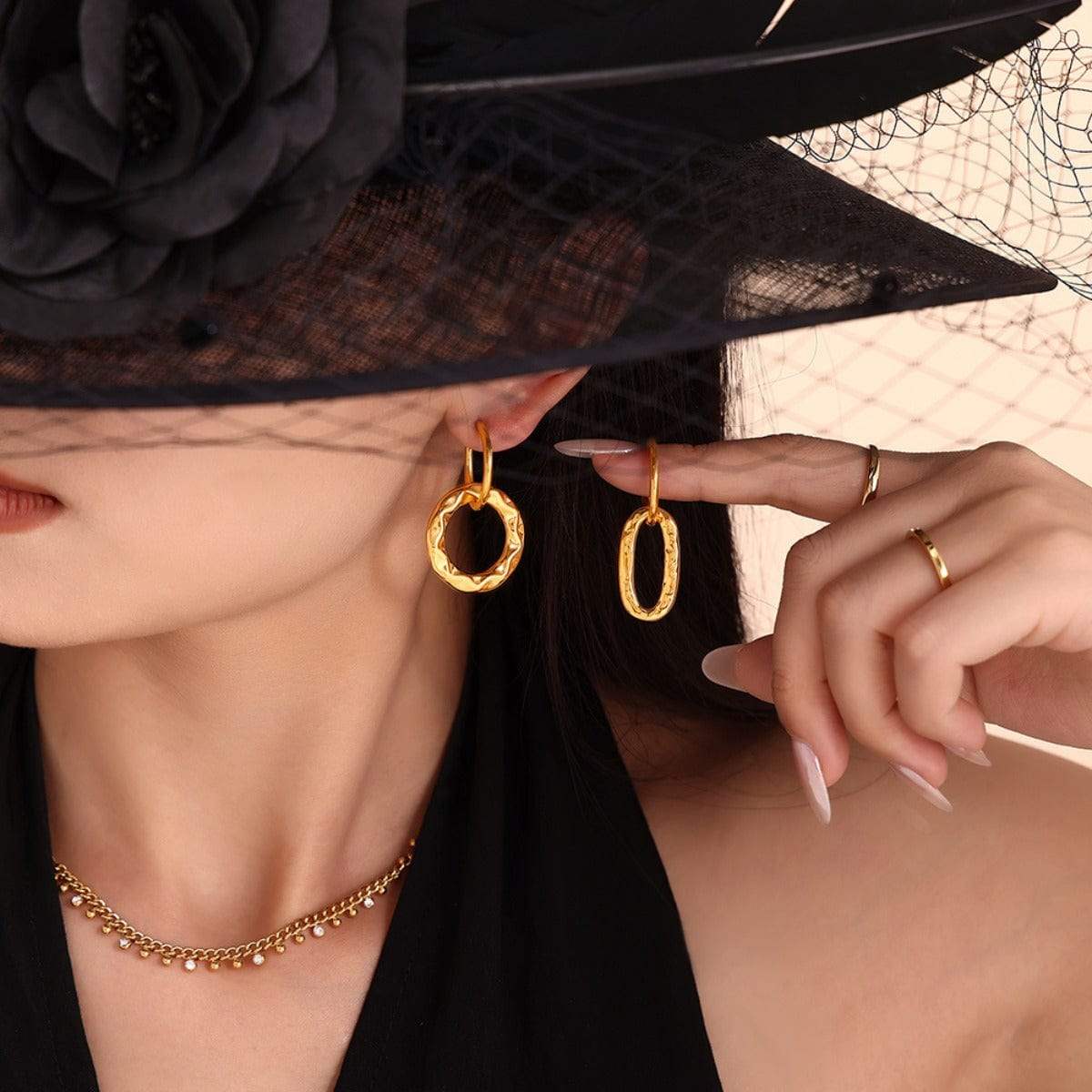 18K Gold-Plated Titanium Steel Annulus Earrings - Trendsi - Flyclothing LLC