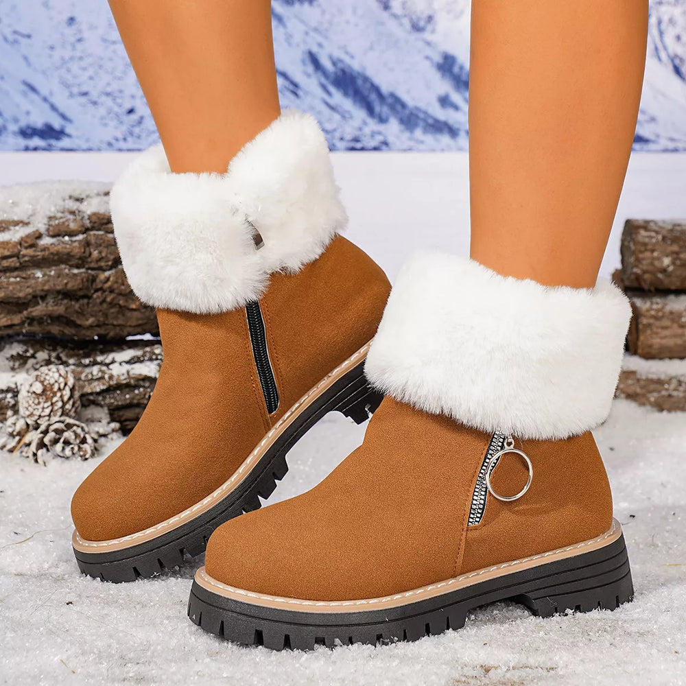 Fuzzy Ankle Boots with Zipper Detail - Trendsi - Flyclothing LLC