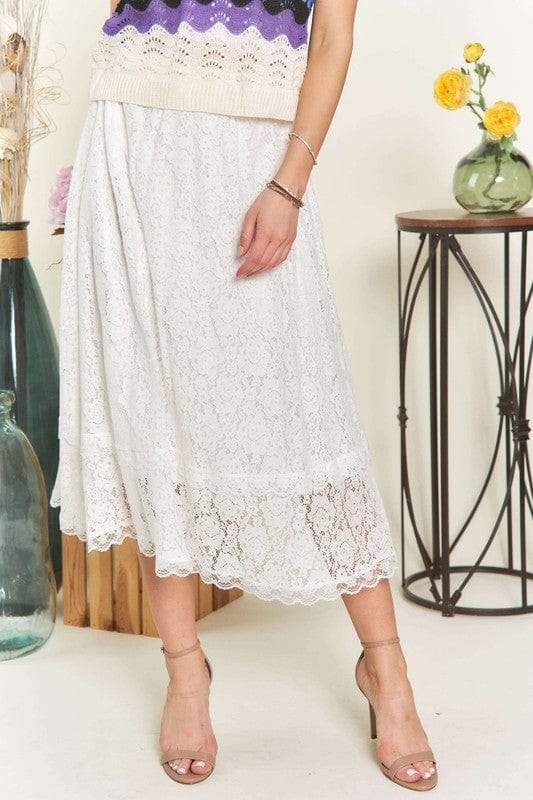 ADORA Elastic Waist Lace Midi Skirt - Trendsi - Flyclothing LLC