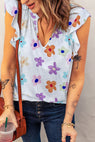 Printed Notched Cap Sleeve T-Shirt