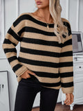 Striped Dropped Shoulder Long Sleeve Sweater - Trendsi