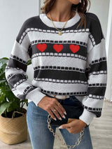 Heart Round Neck Long Sleeve Sweater - Trendsi - Flyclothing LLC