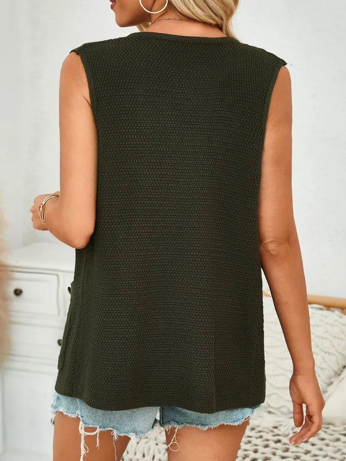 Button Down Round Neck Knit Vest - Trendsi - Flyclothing LLC
