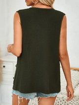Button Down Round Neck Knit Vest - Trendsi - Flyclothing LLC