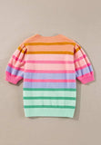Striped Round Neck Half Sleeve Sweater - Trendsi - Flyclothing LLC