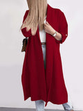 Slit Open Front Roll-Tab Sleeve Trench Coat - Trendsi - Flyclothing LLC
