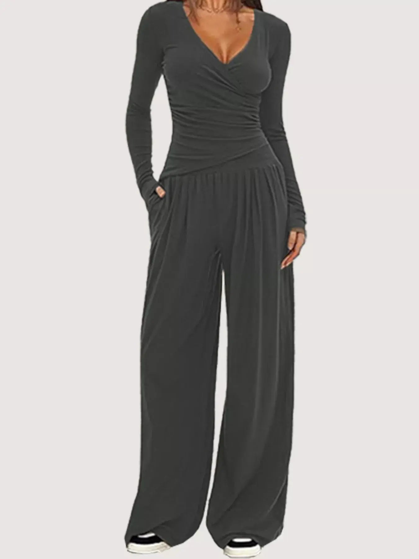 Casual Long Sleeve Top and Wide Leg Pants Set - Trendsi - Flyclothing LLC