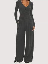 Casual Long Sleeve Top and Wide Leg Pants Set - Trendsi - Flyclothing LLC