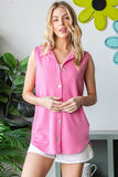Heimish Full Size Texture Button Up Sleeveless Top - Trendsi