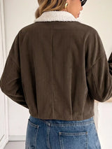 Contrast Sherpa Collar Corduroy Zip Up Jacket - Trendsi - Flyclothing LLC