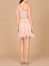 One Shoulder Cocktail Dress with Feathers