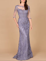 Detachable Half Sleeve Lace Sheath Gown