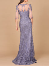 Detachable Half Sleeve Lace Sheath Gown