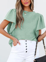 Round Neck Ruffle Sleeve Top - Trendsi - Flyclothing LLC