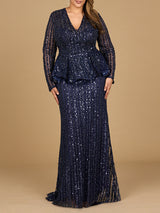 Long Sleeve Beaded Peplum Dress