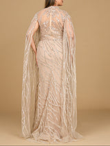 High Neck Gown with Long Cape Sleeves