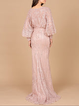 Long Bishop Sleeve Lace Gown
