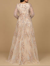 Lace Long Sleeve Gown with Overskirt