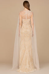 Long Cape Beaded Gown