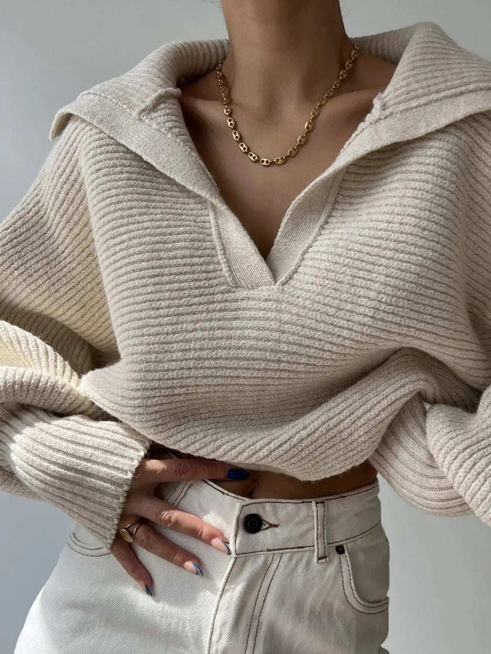 Johnny Collar Long Sleeve Sweater - Trendsi - Flyclothing LLC