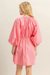 HYFVE Plunge Balloon Sleeve Poplin Mini Dress with Pockets - Trendsi - Flyclothing LLC