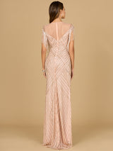 Beaded Fringe Illusion Dress with Cap Sleeves