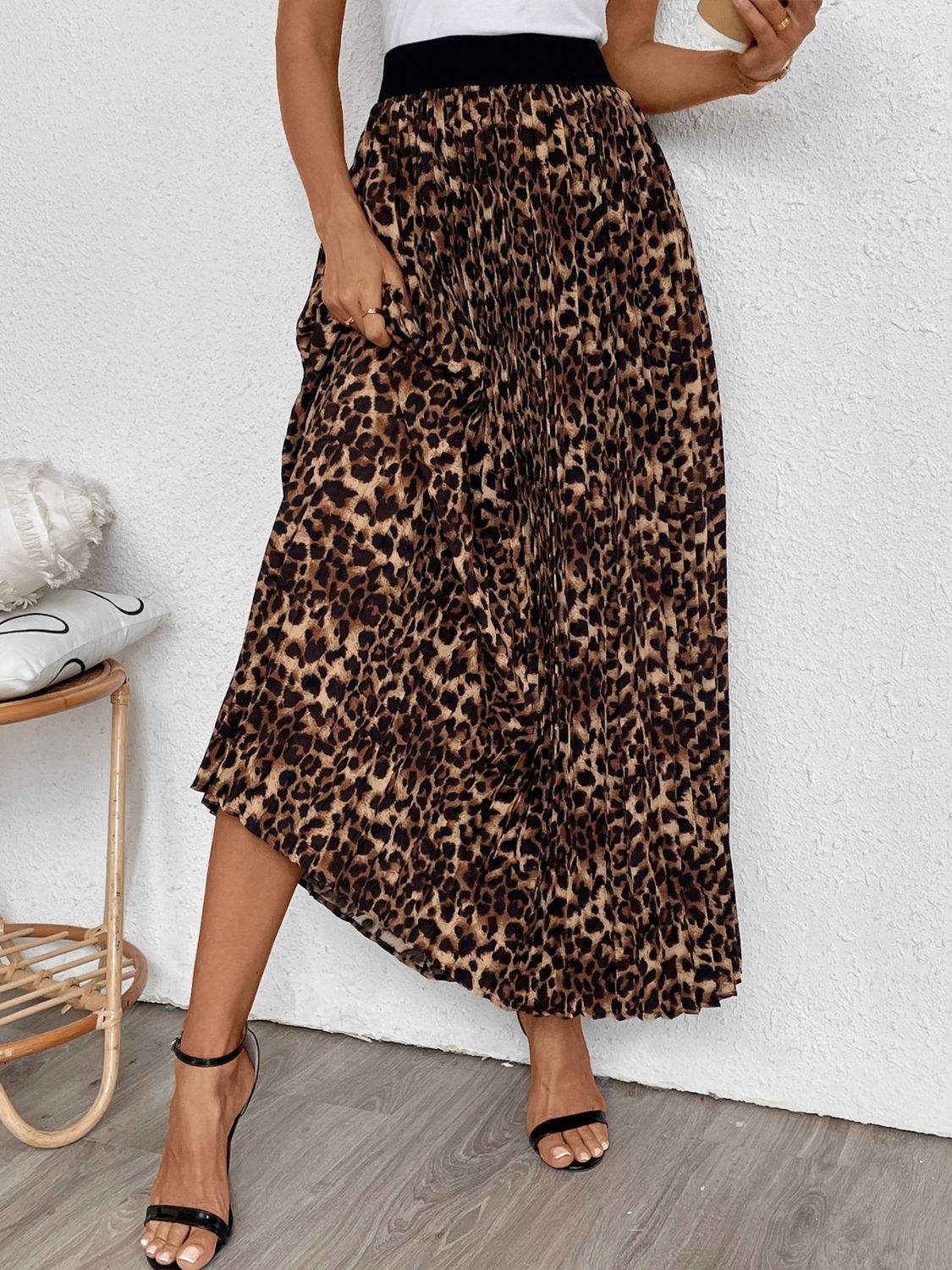 Perfee Pleated Leopard Maxi Skirt - Trendsi - Flyclothing LLC