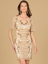 Beaded Short Sleeve Cocktail Dress