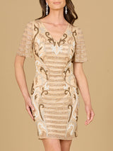 Beaded Short Sleeve Cocktail Dress