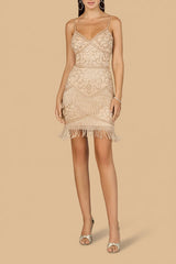 Spaghetti Strap Cocktail Dress with Fringes