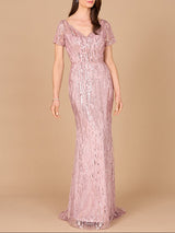 Short Sleeve, Beaded Mermaid Gown