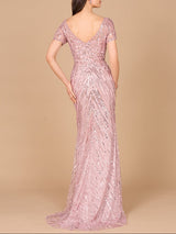 Short Sleeve, Beaded Mermaid Gown