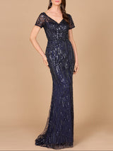 Short Sleeve, Beaded Mermaid Gown