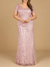 Short Sleeve, Beaded Mermaid Gown